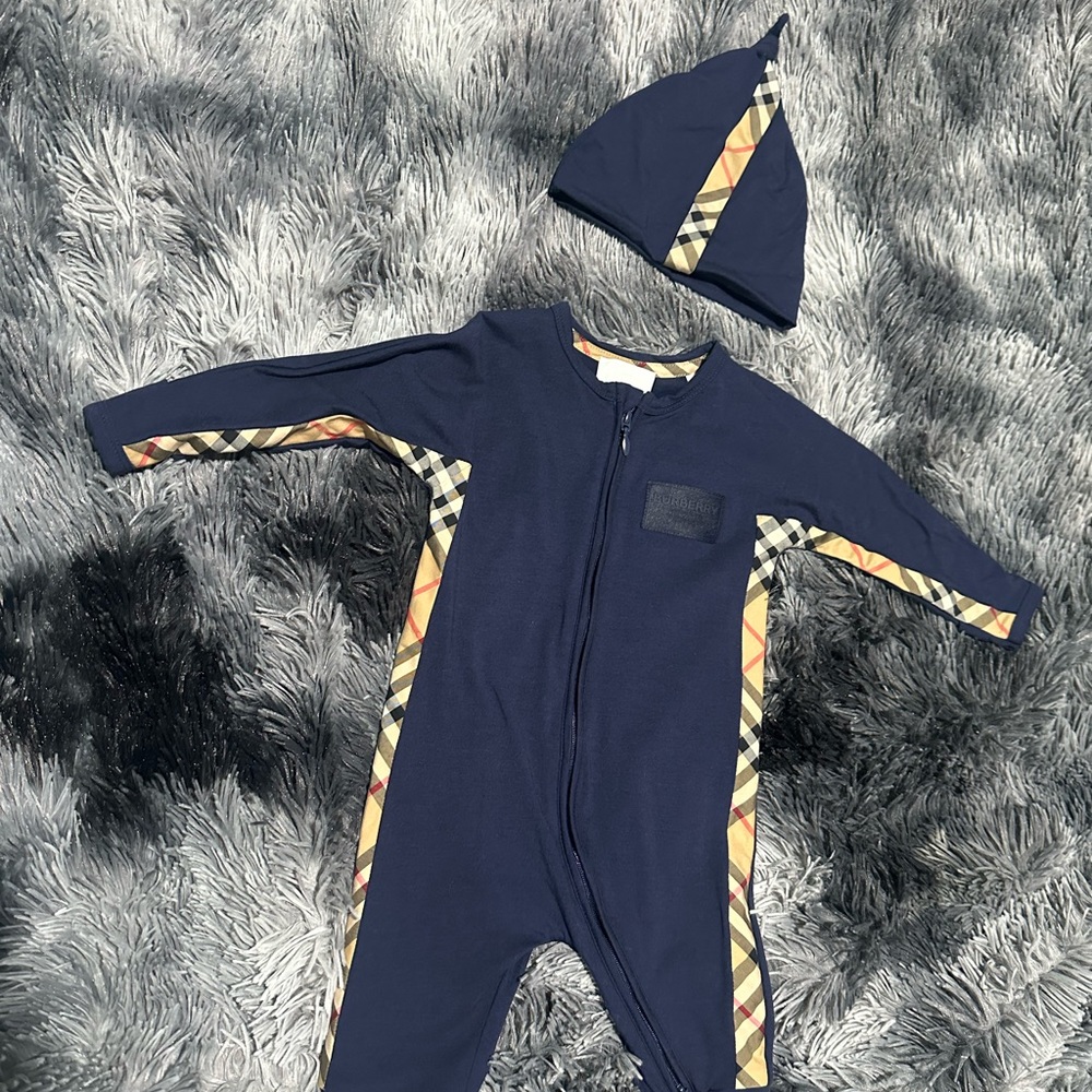 Navy Blue Burberry One Piece with Hat